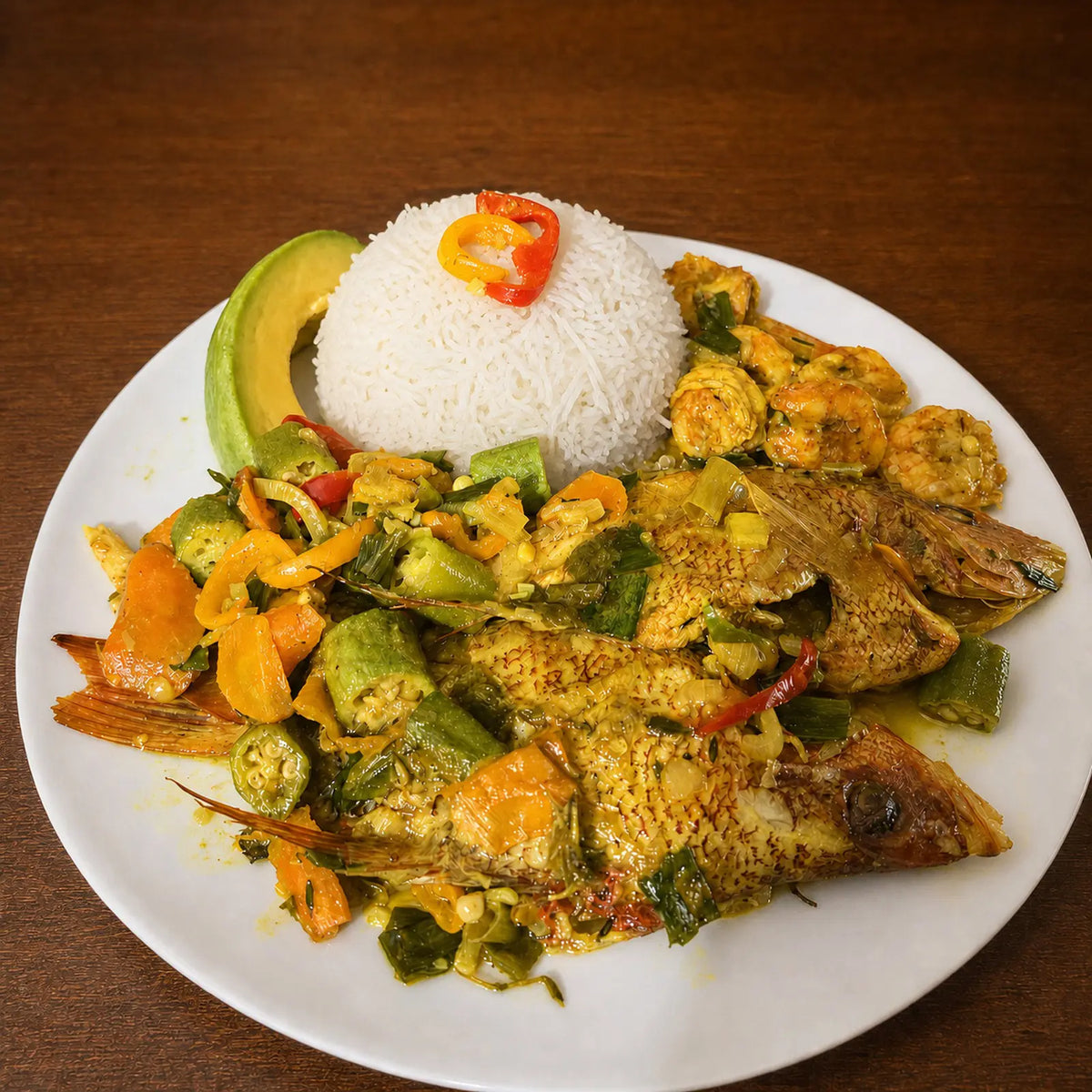 Curry Hog Snapper & Shrimp Deluxe