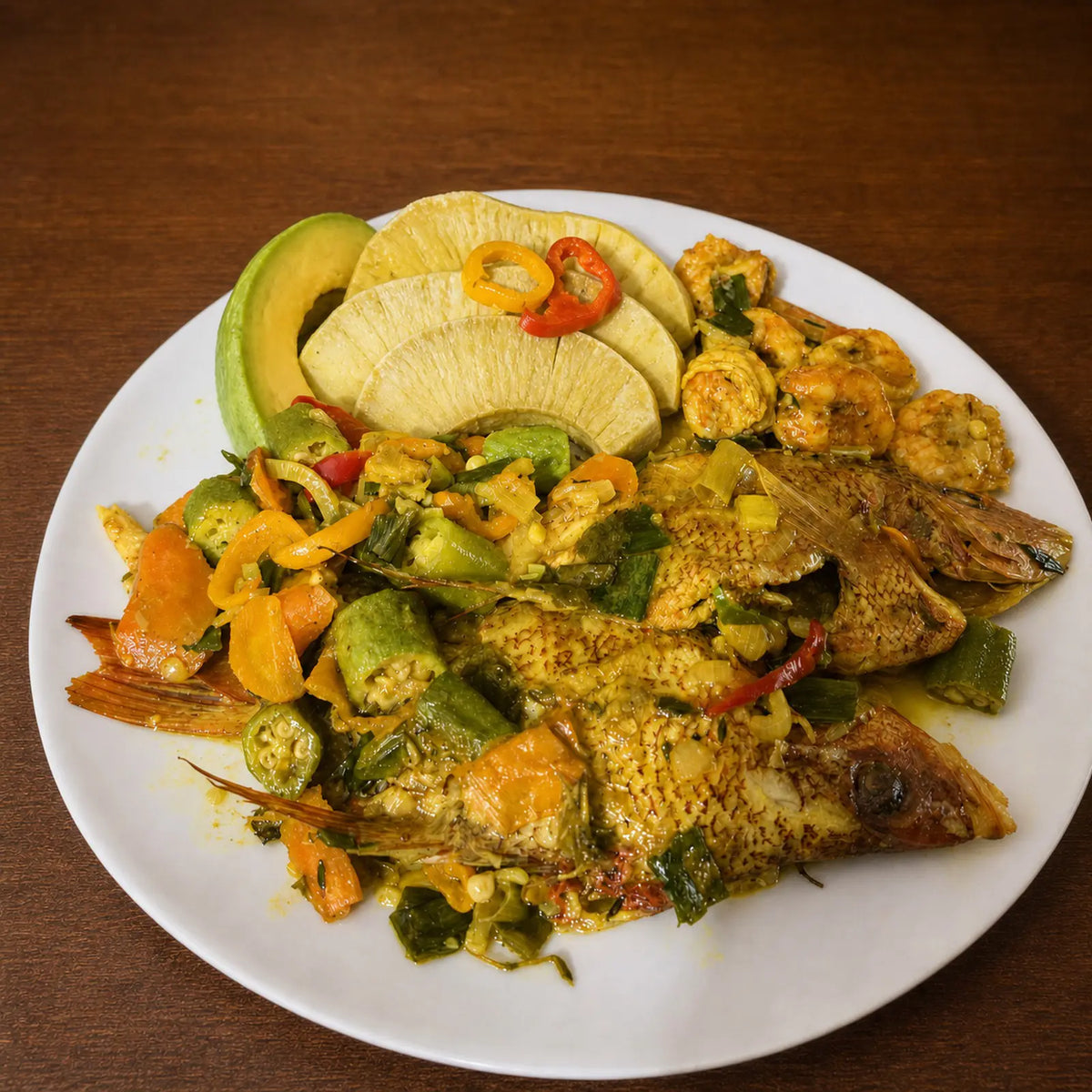 Curry Hog Snapper & Shrimp Deluxe